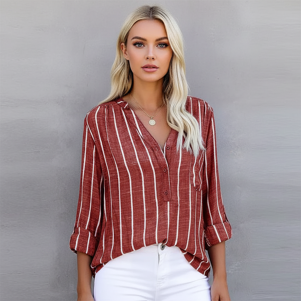 Relaxed Fit Stripe Blouse-tops > blouses-Laventaire-Red-S-Laventaire