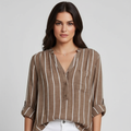 Relaxed Fit Stripe Blouse-tops > blouses-Laventaire-Taupe-S-Laventaire