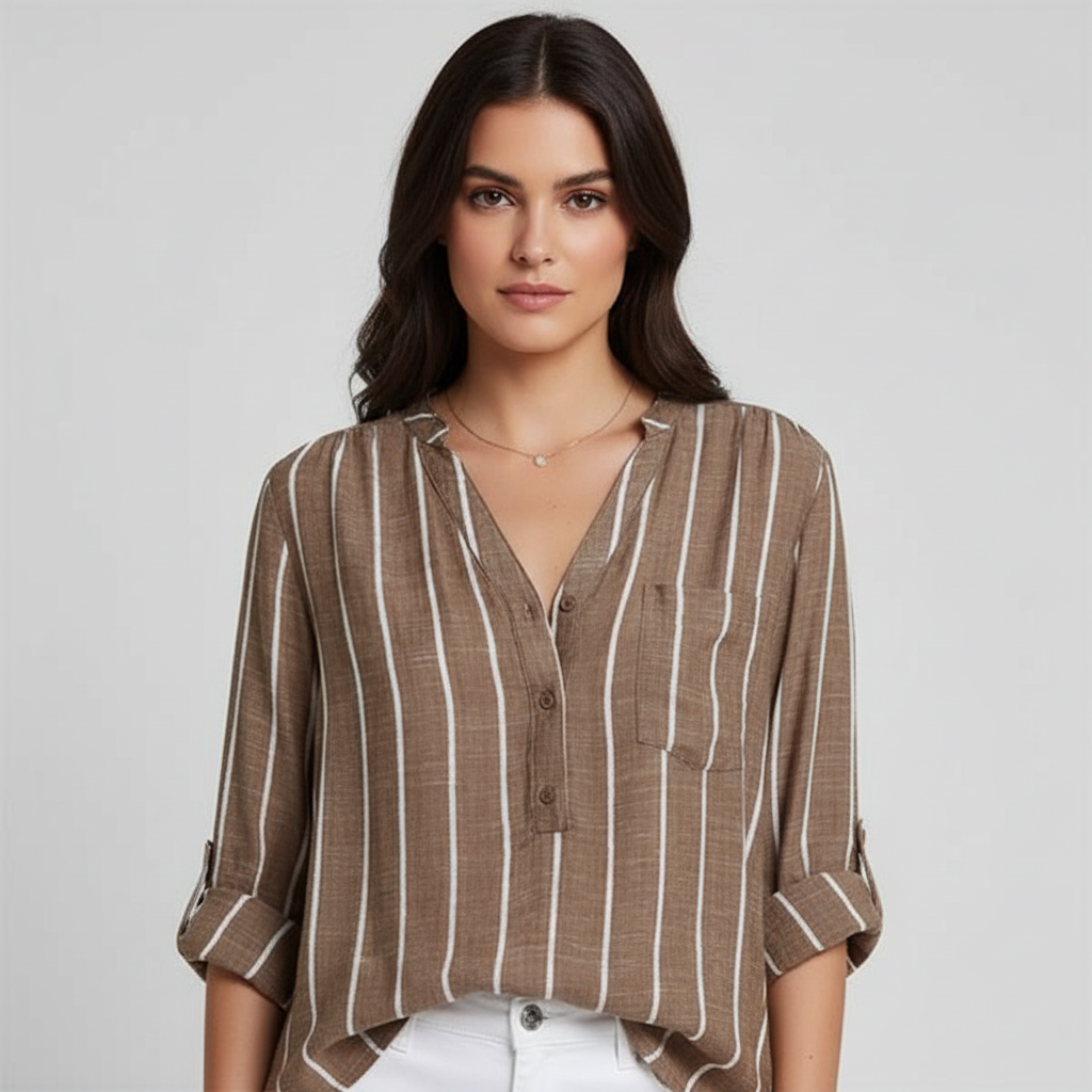 Relaxed Fit Stripe Blouse-tops > blouses-Laventaire-Taupe-S-Laventaire