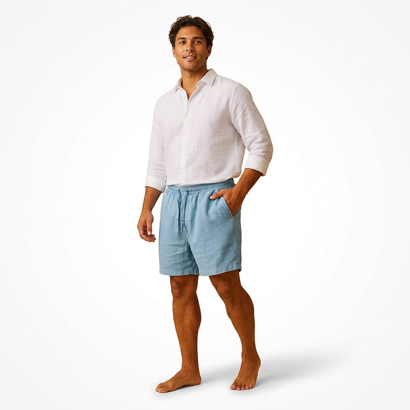 Relaxed Fit Summer Shorts-bottoms > shorts-Laventaire-Light Blue-S-Laventaire