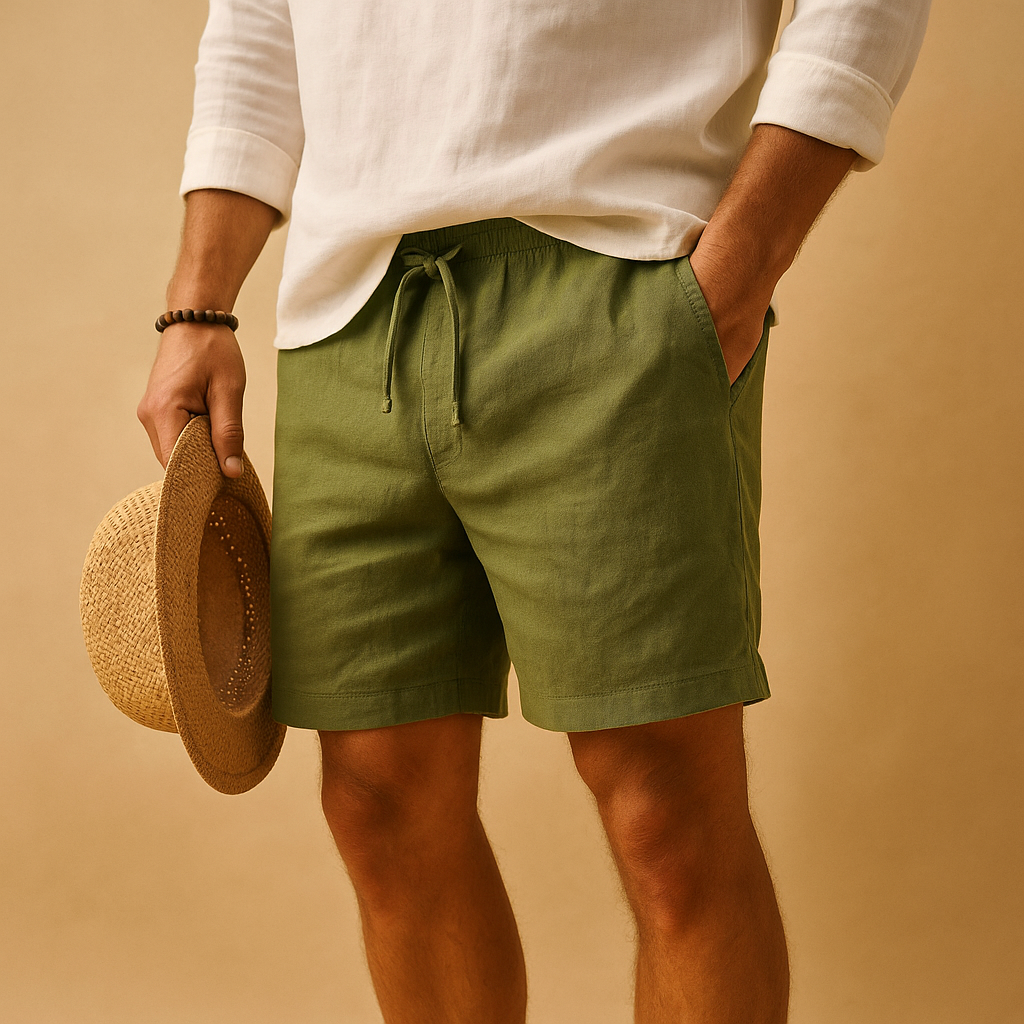 Relaxed Fit Summer Shorts-bottoms > shorts-Laventaire-Olive Green-S-Laventaire