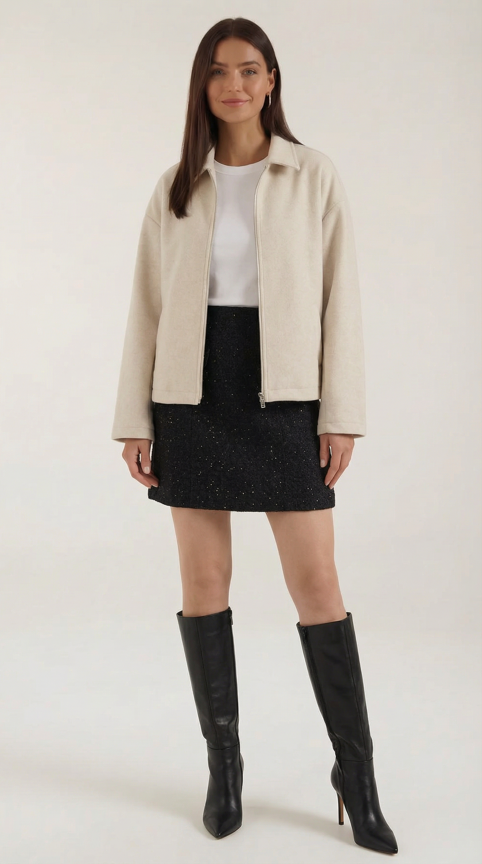 Relaxed Fit Zip Jacket-jackets > zip jackets-Laventaire-Beige-S-Laventaire