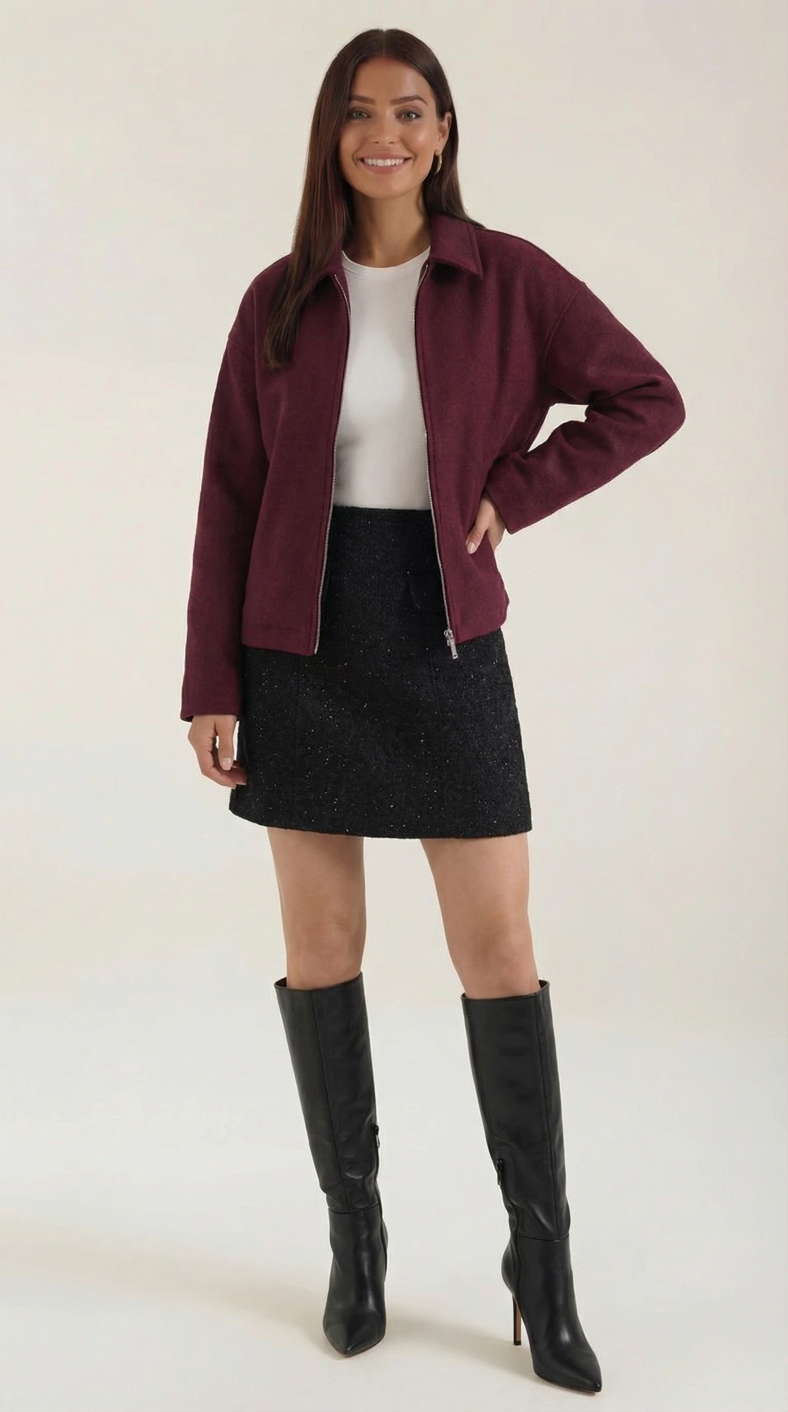 Relaxed Fit Zip Jacket-jackets > zip jackets-Laventaire-Burgundy-S-Laventaire