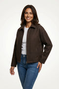 Relaxed Fit Zip Jacket-jackets > zip jackets-Laventaire-Dark Brown-S-Laventaire