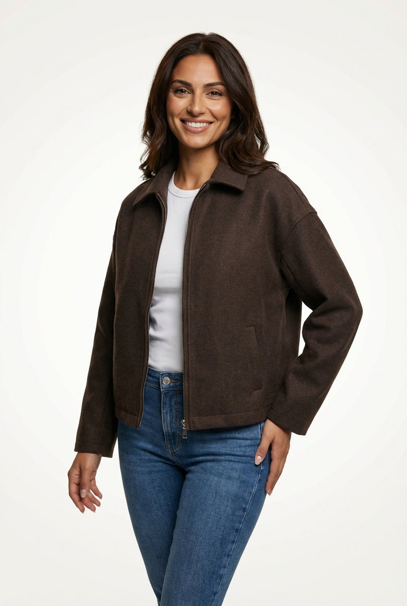 Relaxed Fit Zip Jacket-jackets > zip jackets-Laventaire-Dark Brown-S-Laventaire