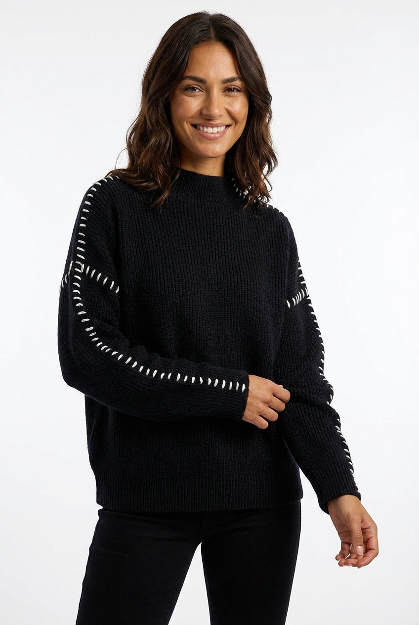 Relaxed Oversized Fit Sweater-sweaters > relaxed oversized fit sweater-Laventaire-Black-XS-Laventaire