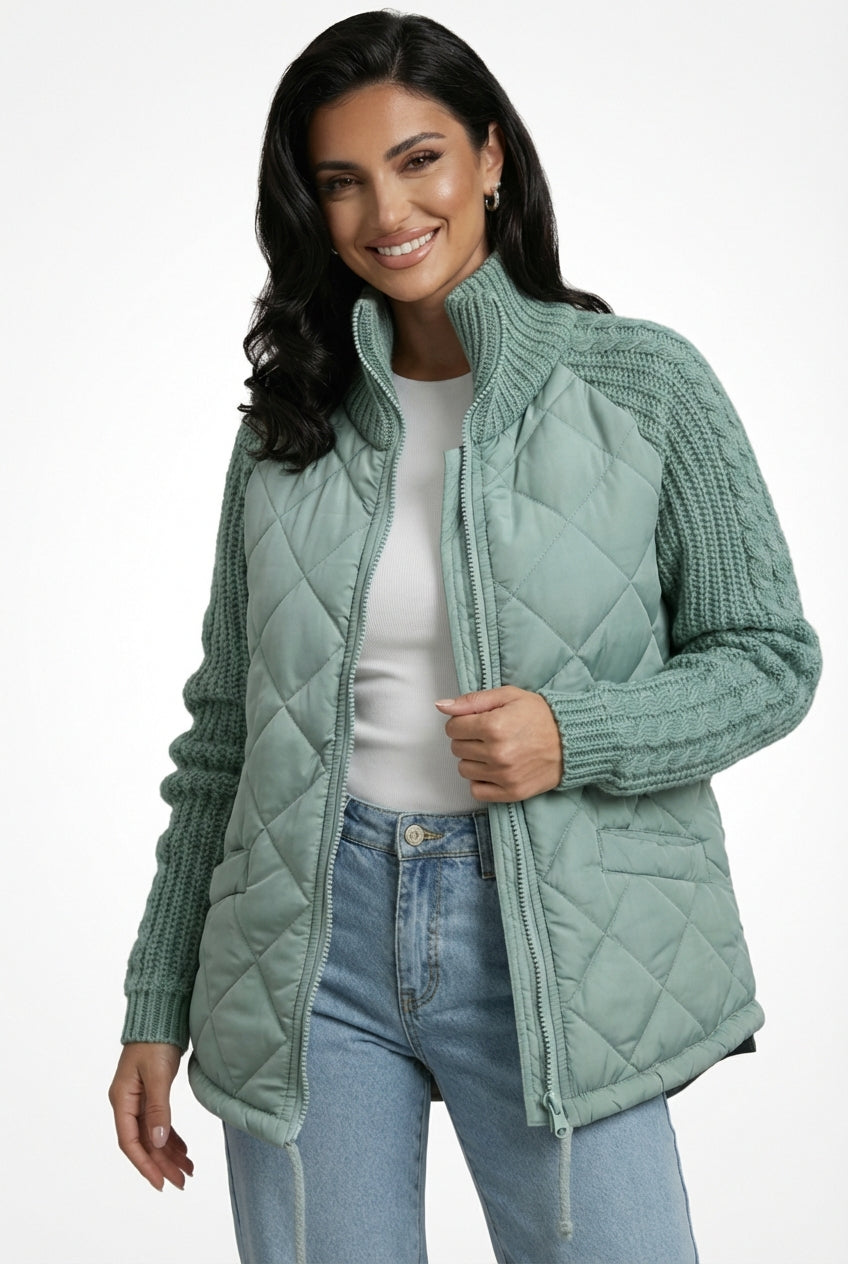 Relaxed Quilted Jacket-jackets > quilted jackets-Laventaire-Mint Green-S-Laventaire