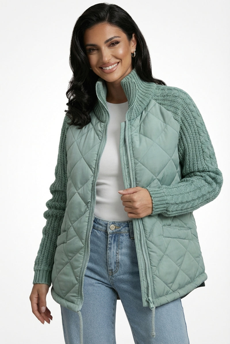 Relaxed Quilted Jacket-jackets > quilted jackets-Laventaire-Mint Green-S-Laventaire