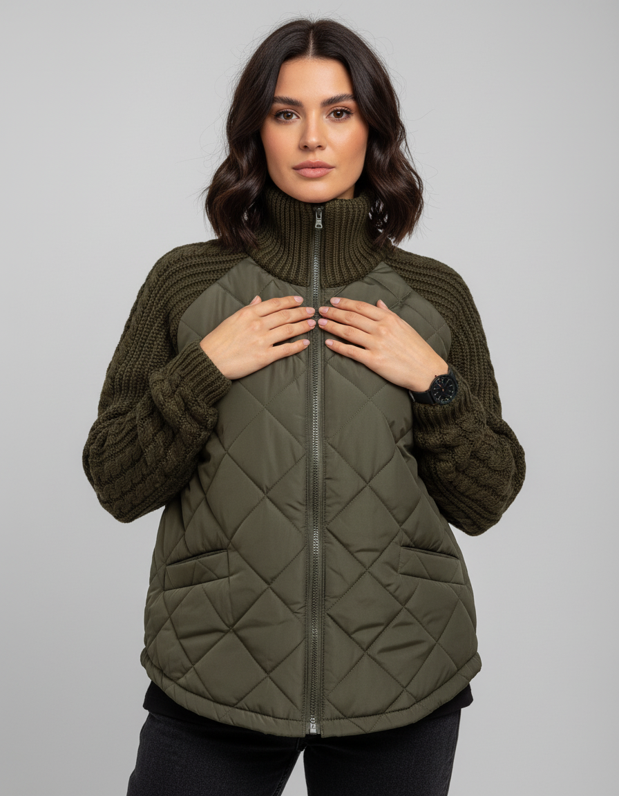 Relaxed Quilted Jacket-jackets > quilted jackets-Laventaire-Olive Green-S-Laventaire