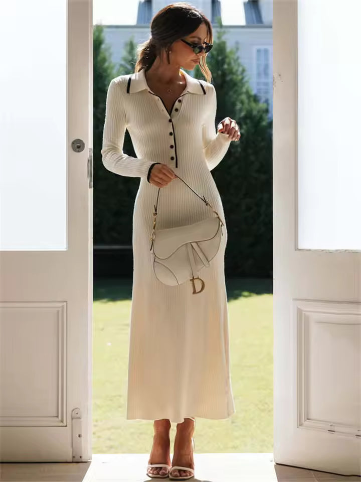 Ribbed Cream Maxi Dress-dresses > maxi dress-Laventaire-Laventaire