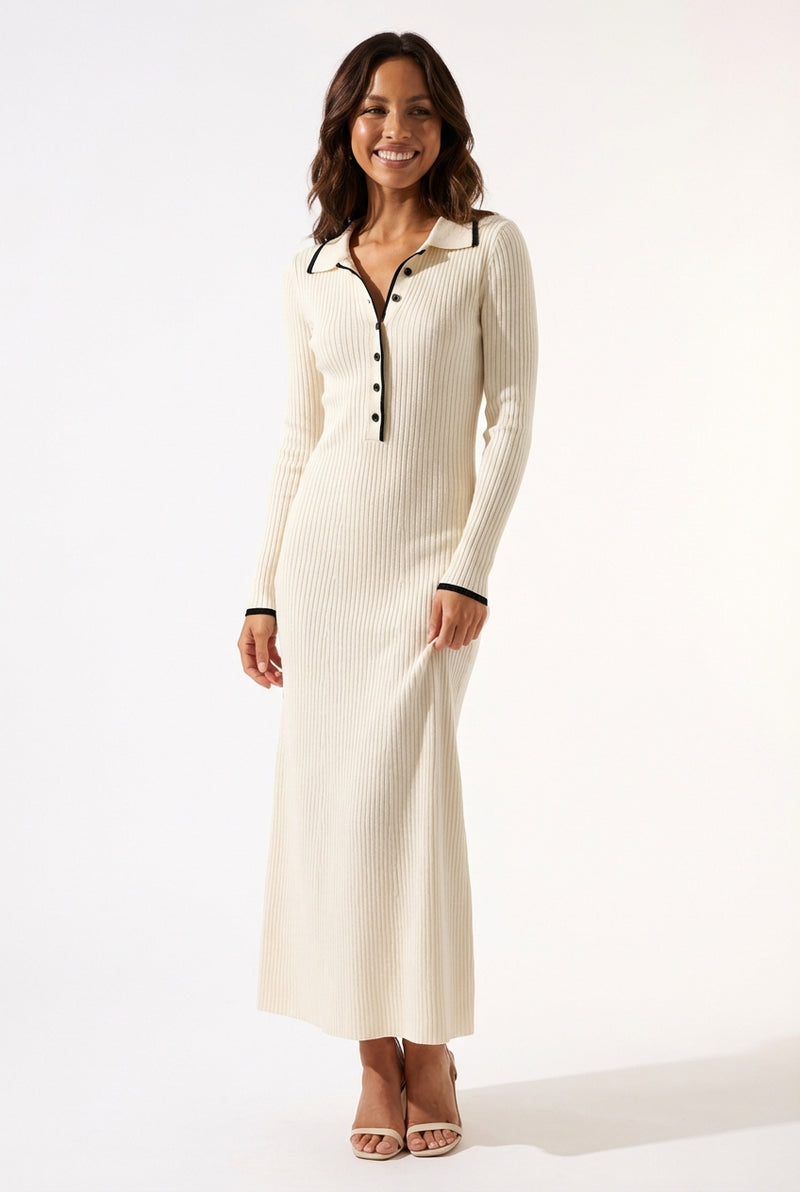 Ribbed Cream Maxi Dress-dresses > maxi dress-Laventaire-Cream-S-Laventaire