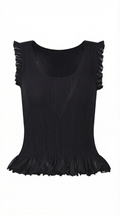 Ribbed Ruffle Sleeve Top-tops > ruffle sleeve top-Laventaire-Laventaire