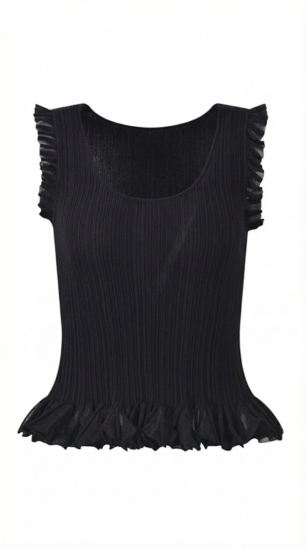 Ribbed Ruffle Sleeve Top-tops > ruffle sleeve top-Laventaire-Laventaire