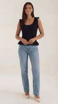 Ribbed Ruffle Sleeve Top-tops > ruffle sleeve top-Laventaire-Laventaire