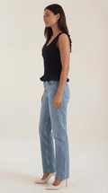 Ribbed Ruffle Sleeve Top-tops > ruffle sleeve top-Laventaire-Laventaire