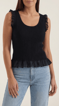 Ribbed Ruffle Sleeve Top-tops > ruffle sleeve top-Laventaire-Laventaire
