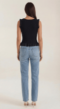 Ribbed Ruffle Sleeve Top-tops > ruffle sleeve top-Laventaire-Laventaire