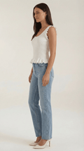 Ribbed Ruffle Sleeve Top-tops > ruffle sleeve top-Laventaire-Laventaire
