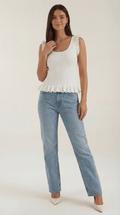 Ribbed Ruffle Sleeve Top-tops > ruffle sleeve top-Laventaire-White-S-Laventaire
