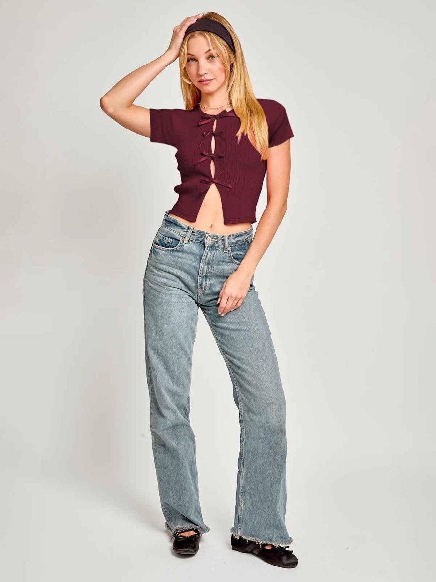 Ribbed Short Sleeve Top-tops > short sleeve tops-Laventaire-Laventaire