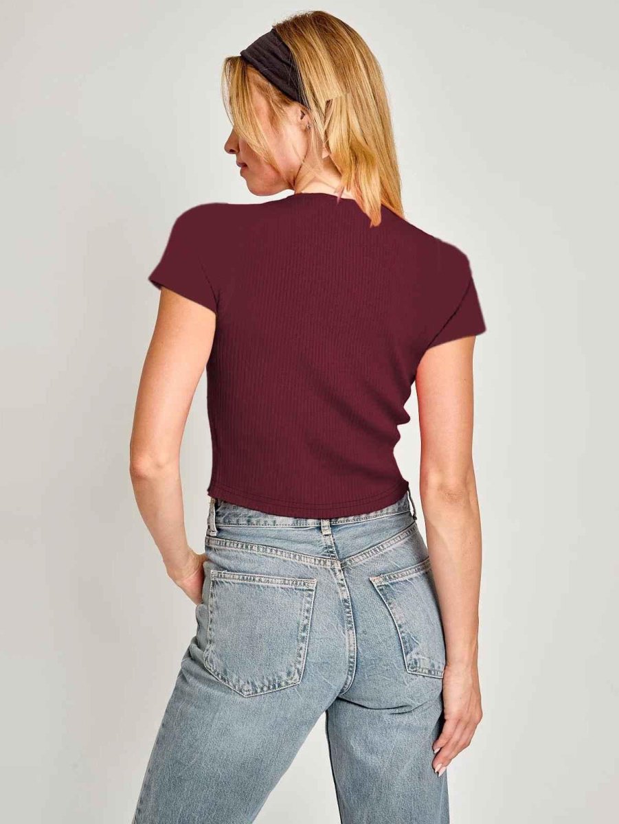 Ribbed Short Sleeve Top-tops > short sleeve tops-Laventaire-Laventaire