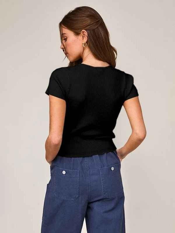 Ribbed Short Sleeve Top-tops > short sleeve tops-Laventaire-Laventaire