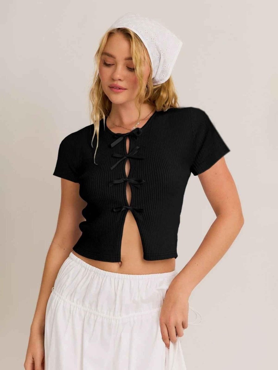 Ribbed Short Sleeve Top-tops > short sleeve tops-Laventaire-Laventaire