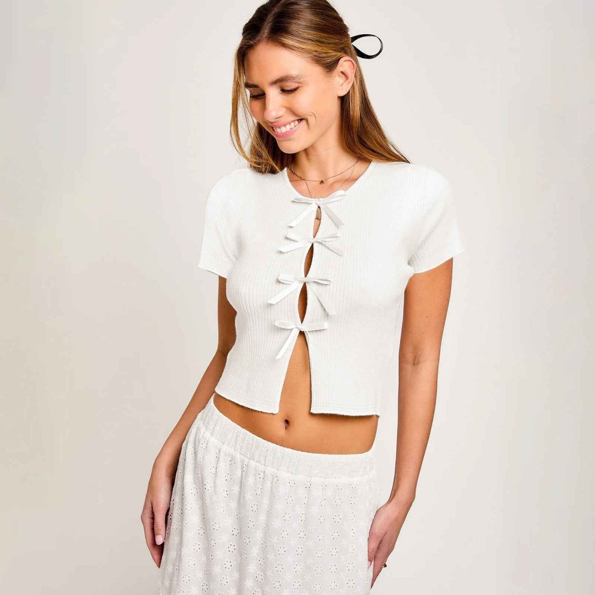 Ribbed Short Sleeve Top-tops > short sleeve tops-Laventaire-Laventaire