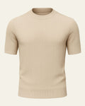 Ribbed Short Sleeve Top-tops > short sleeve tops-Laventaire-Beige-M-Laventaire