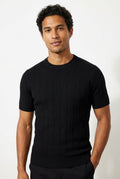 Ribbed Short Sleeve Top-tops > short sleeve tops-Laventaire-Black-M-Laventaire