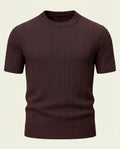 Ribbed Short Sleeve Top-tops > short sleeve tops-Laventaire-Burgundy Brown-M-Laventaire
