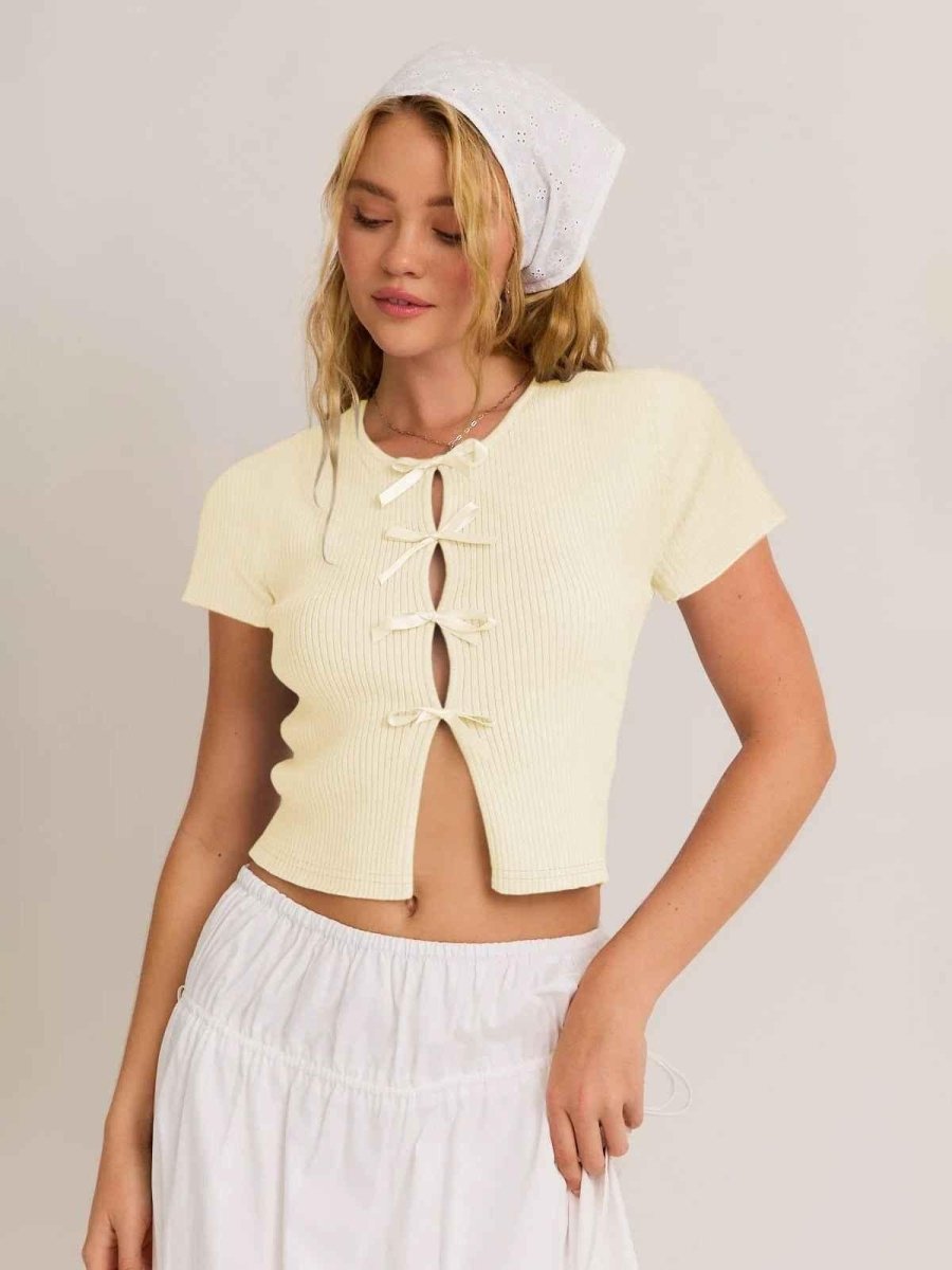 Ribbed Short Sleeve Top-tops > short sleeve tops-Laventaire-Cream-S-Laventaire