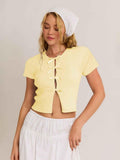 Ribbed Short Sleeve Top-tops > short sleeve tops-Laventaire-Pastel Yellow-S-Laventaire