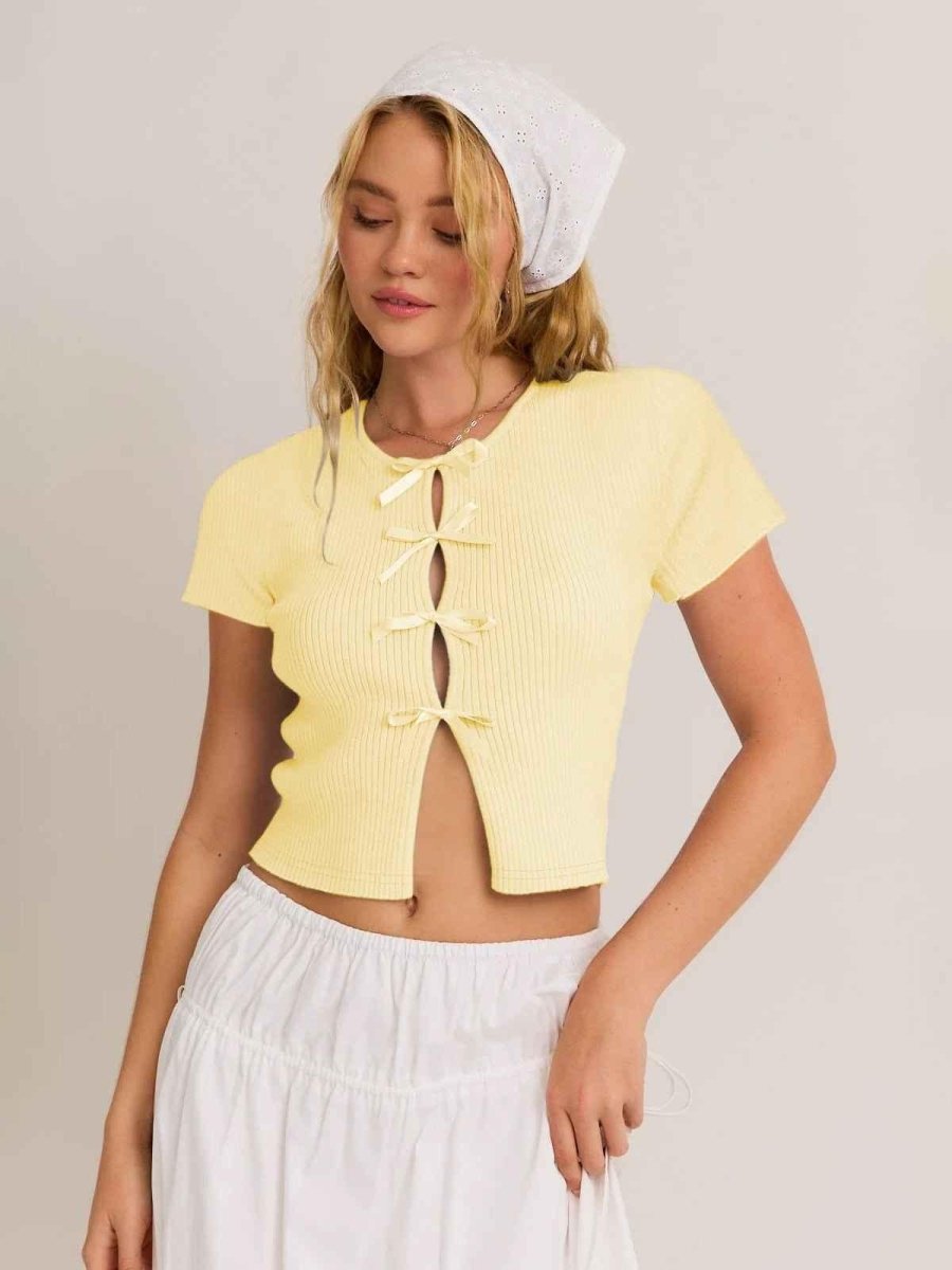 Ribbed Short Sleeve Top-tops > short sleeve tops-Laventaire-Pastel Yellow-S-Laventaire
