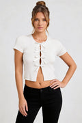 Ribbed Short Sleeve Top-tops > short sleeve tops-Laventaire-White-S-Laventaire