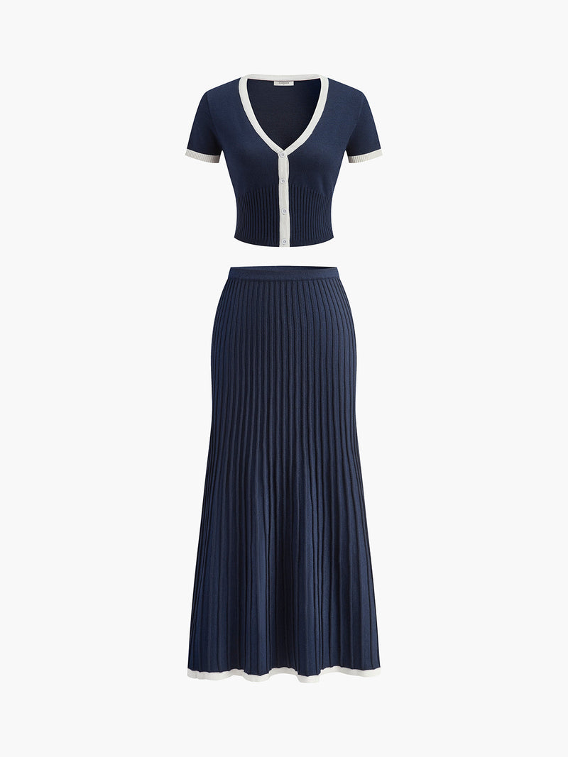 Ribbed Top Skirt Set-sets > top and skirt set-Laventaire-Laventaire