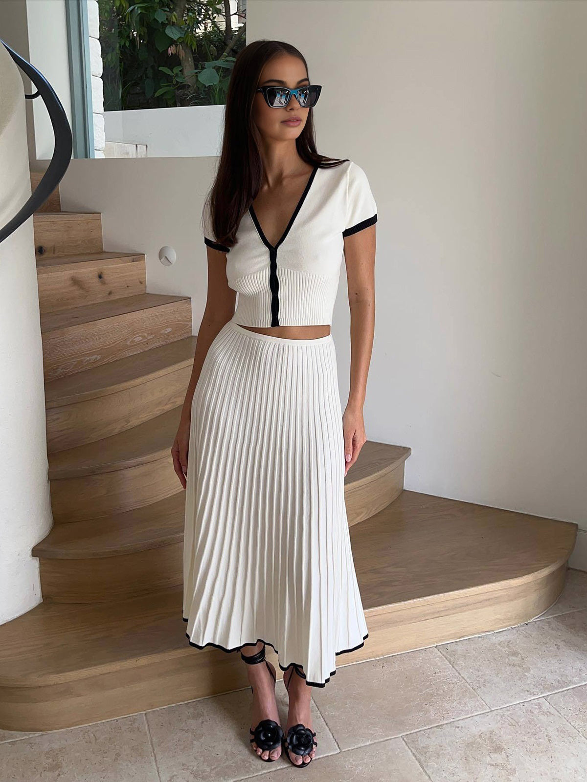 Ribbed Top Skirt Set-sets > top and skirt set-Laventaire-Laventaire