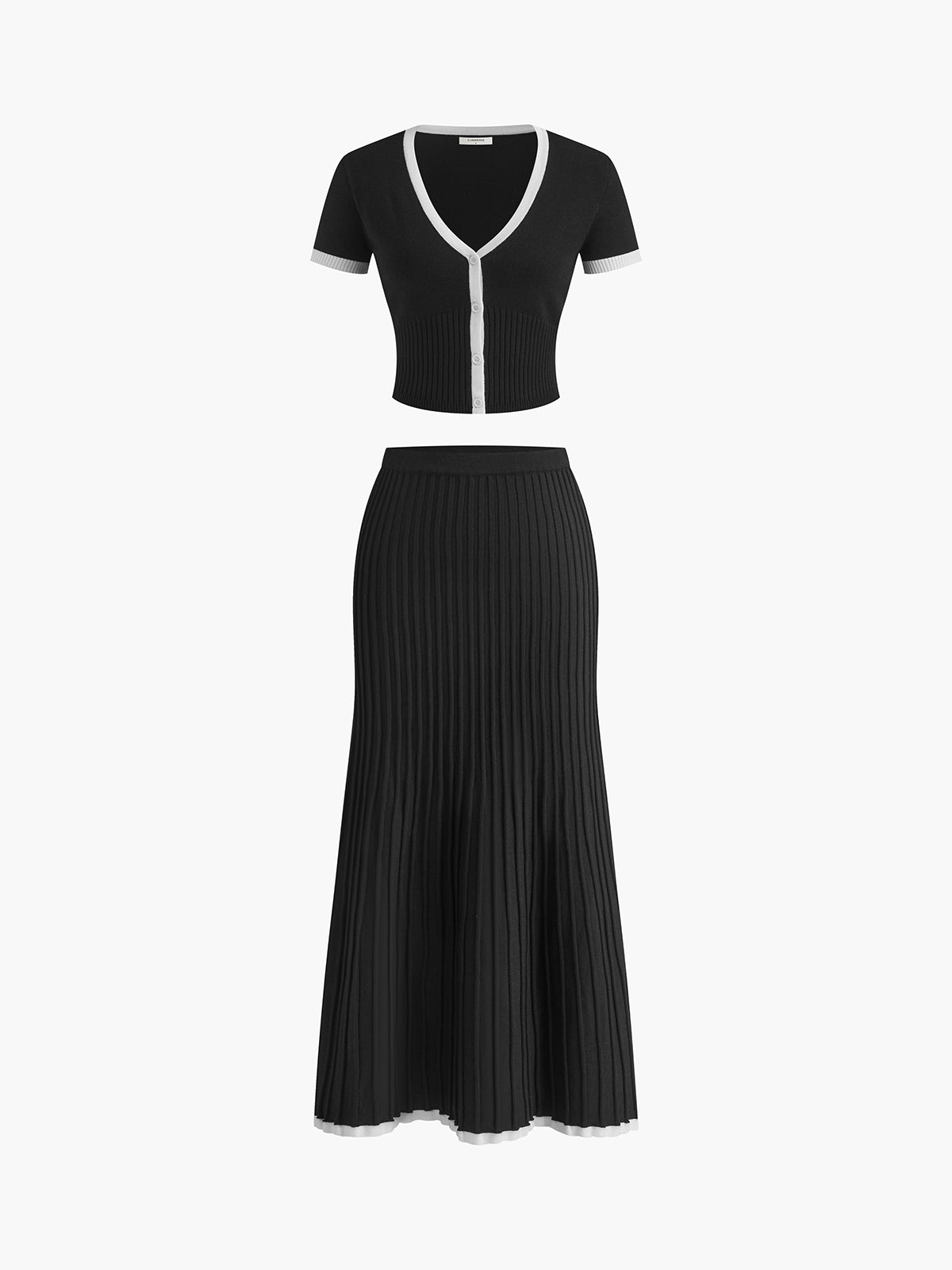 Ribbed Top Skirt Set-sets > top and skirt set-Laventaire-Black-XS-Laventaire