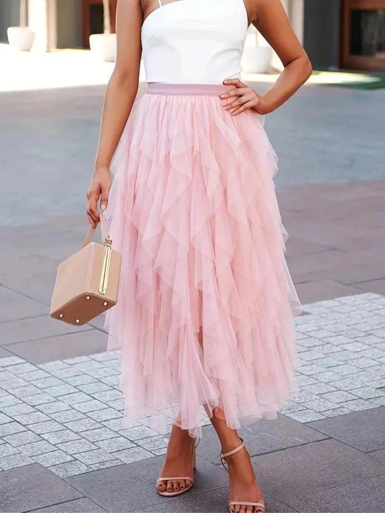 Romantic Layered Midi Skirt-Skirts-Laventaire-Laventaire