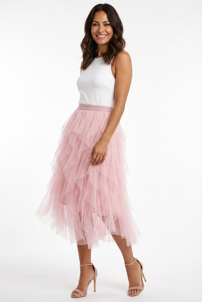 Romantic Layered Midi Skirt-Skirts-Laventaire-Pink-S-Laventaire