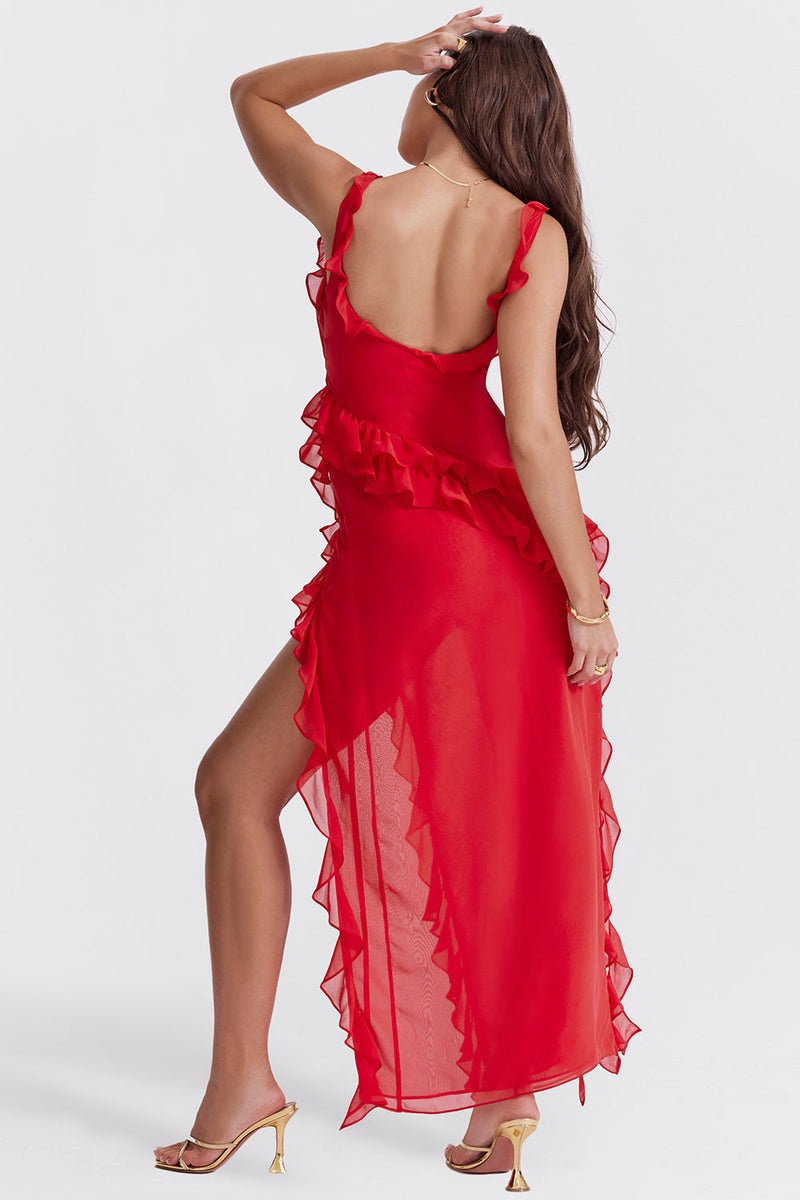 Ruffle Slit Maxi Dress-dresses > maxi dress-Laventaire-Laventaire