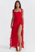 Ruffle Slit Maxi Dress-dresses > maxi dress-Laventaire-Laventaire