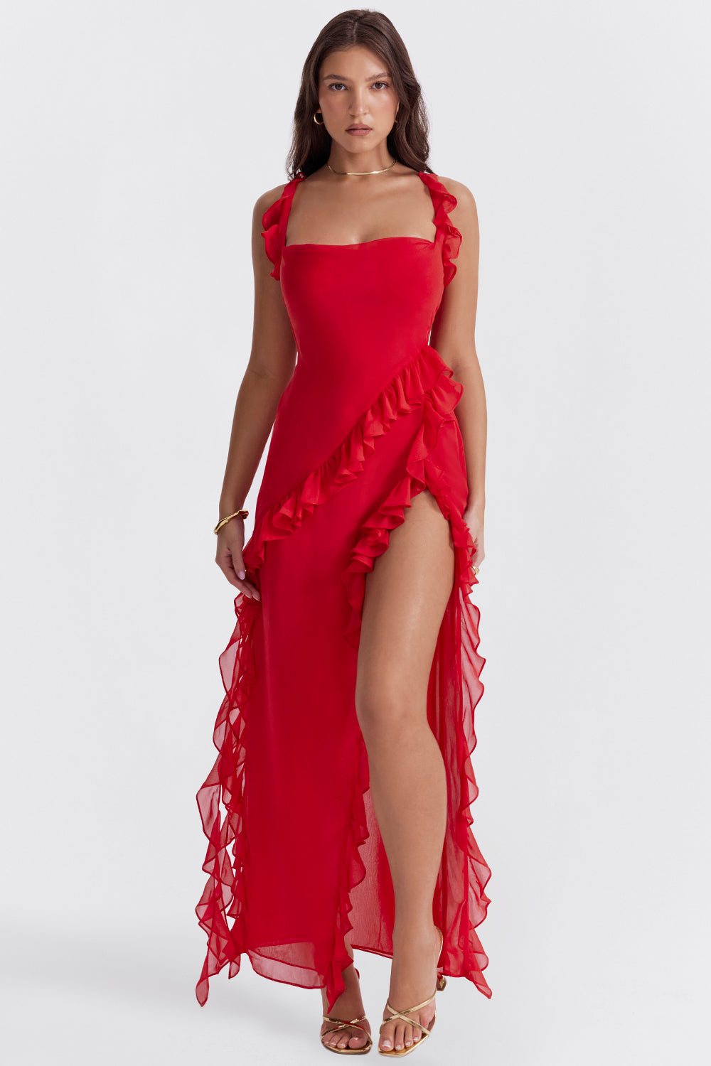Ruffle Slit Maxi Dress-dresses > maxi dress-Laventaire-Laventaire