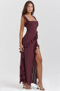Ruffle Slit Maxi Dress-dresses > maxi dress-Laventaire-Laventaire