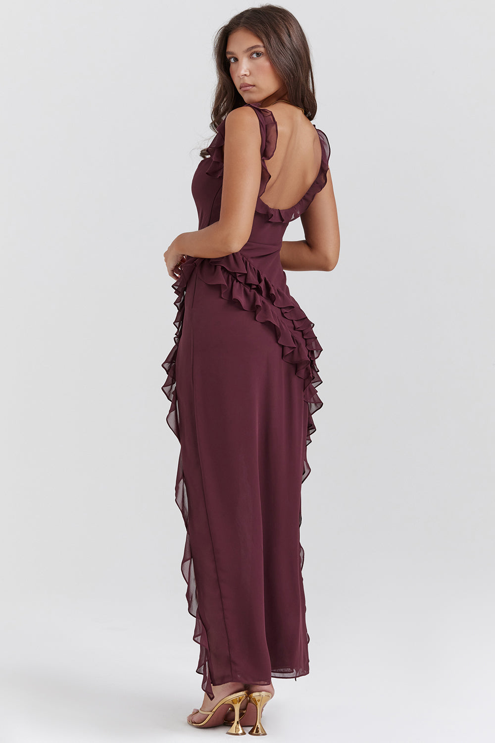 Ruffle Slit Maxi Dress-dresses > maxi dress-Laventaire-Laventaire