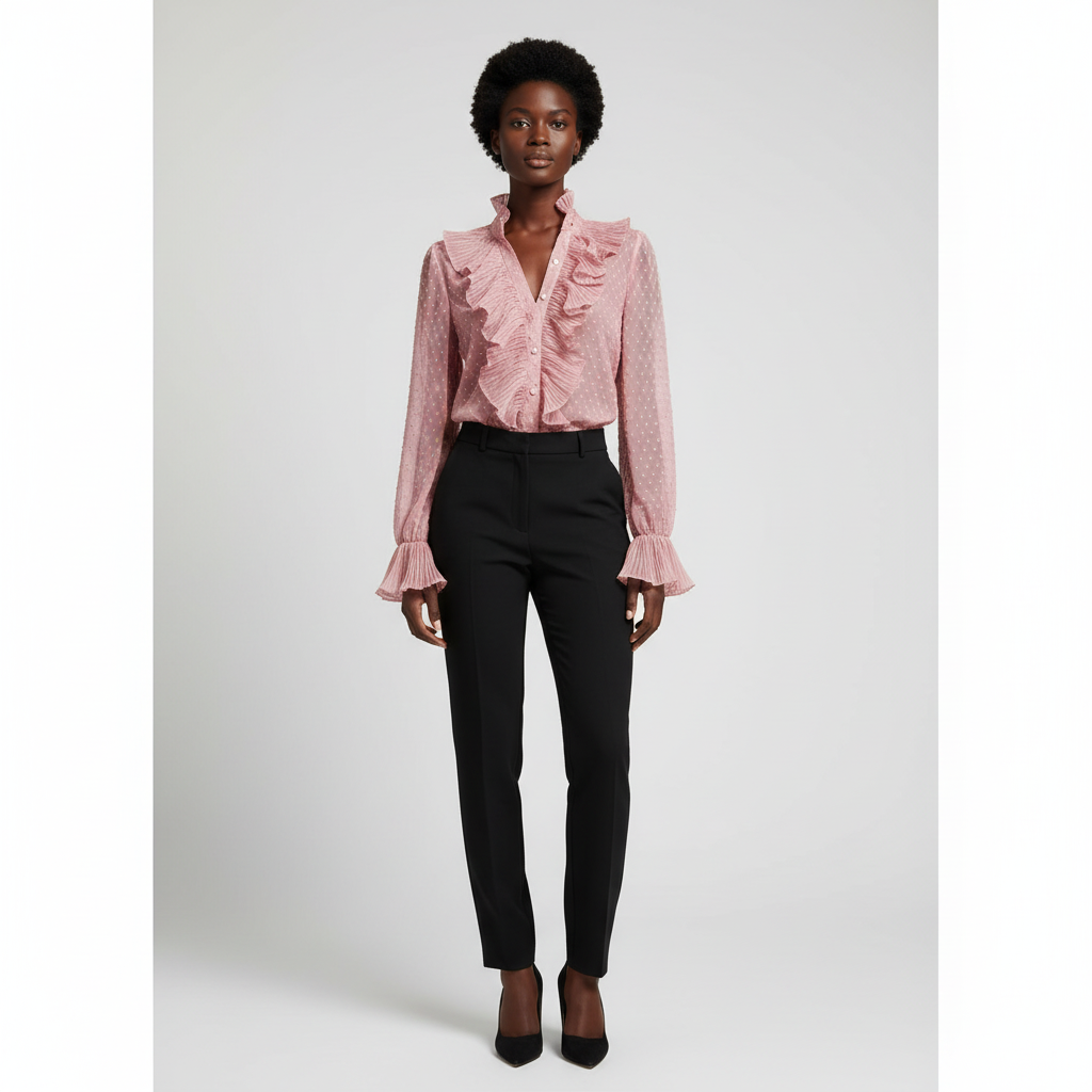 Ruffled Long Sleeve Blouse-tops > blouses-Laventaire-Laventaire