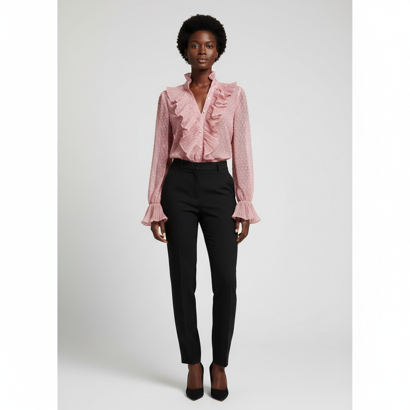 Ruffled Long Sleeve Blouse-tops > blouses-Laventaire-Laventaire
