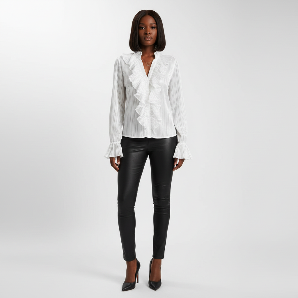Ruffled Long Sleeve Blouse-tops > blouses-Laventaire-Laventaire