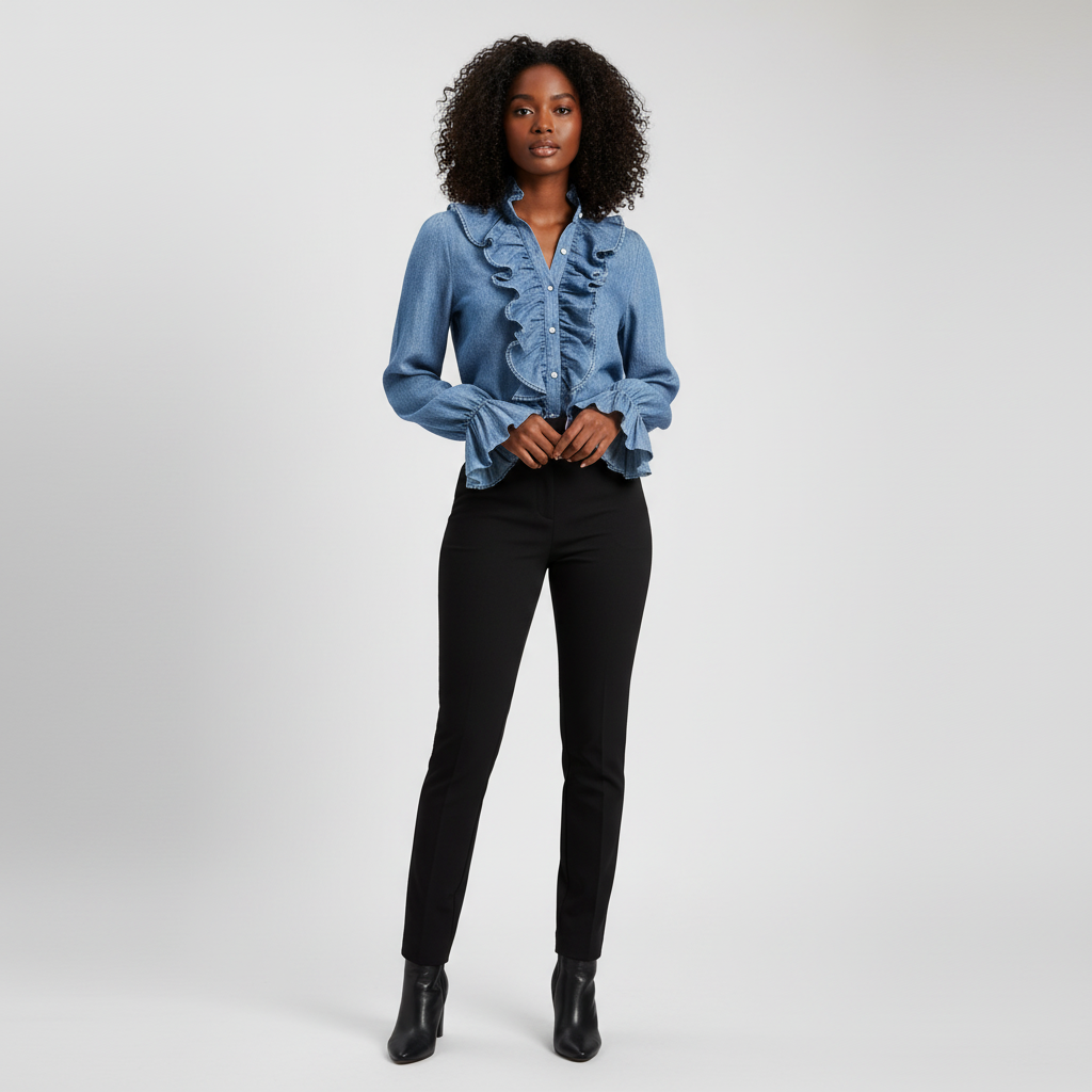 Ruffled Long Sleeve Blouse-tops > blouses-Laventaire-Light Blue-S-Laventaire