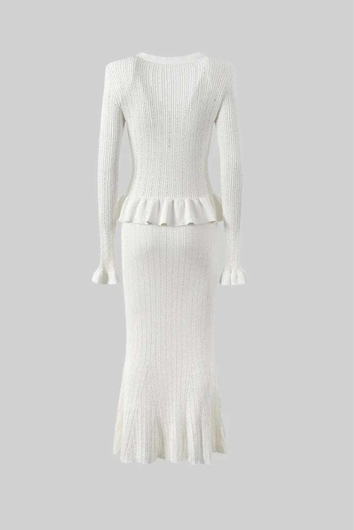 Ruffled V-Neck Knit Set-sets > knit set-Laventaire-Laventaire